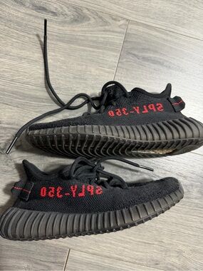 Yeezy Kids Black Sneakers with Red SPLY-350 Accent